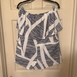 ECOWISH Strapless Beach Shorts Romper Black/White Geometrics w/Pockets Size L